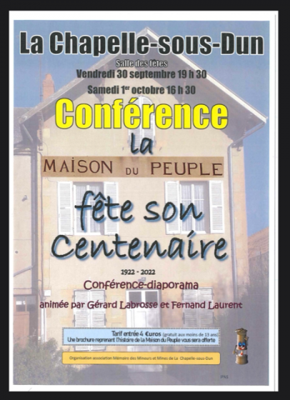 CONFERENCE : CENTENAIRE DE LA MAISON DU PEUPLE / LA CHAPELLE-SOUS-DUN